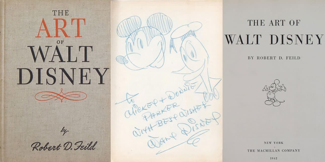 Art of Walt Disney book with signed Mickey and Donald Sketch