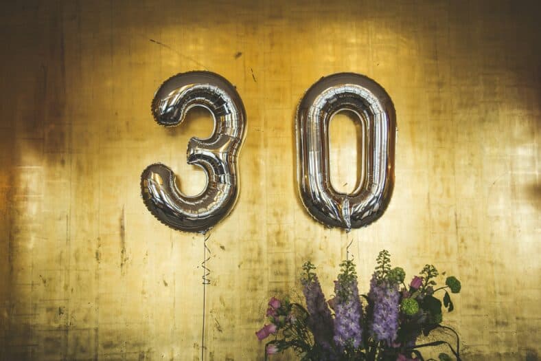 three and zero gold balloons