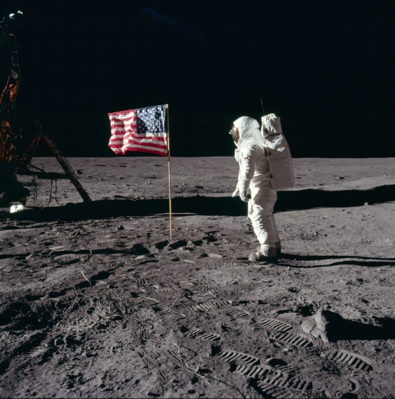 american flag on the moon