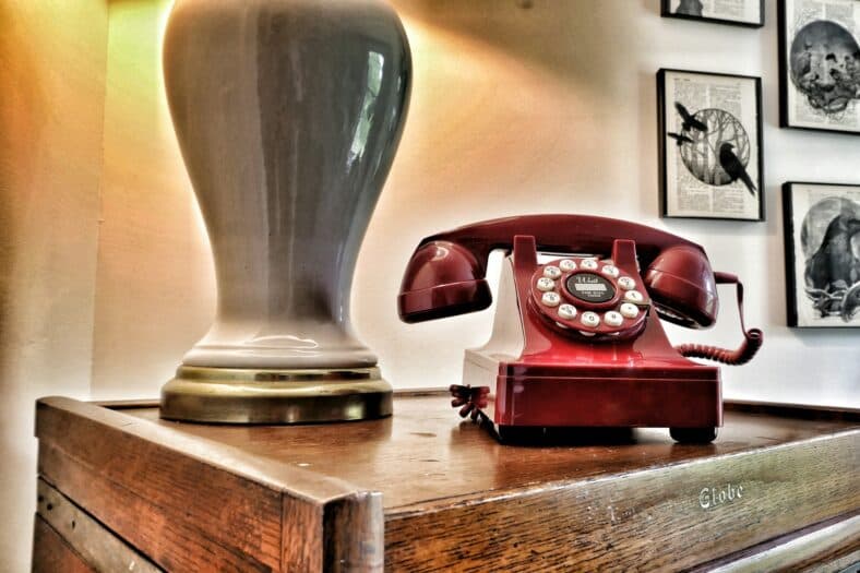rotary telephone on desk