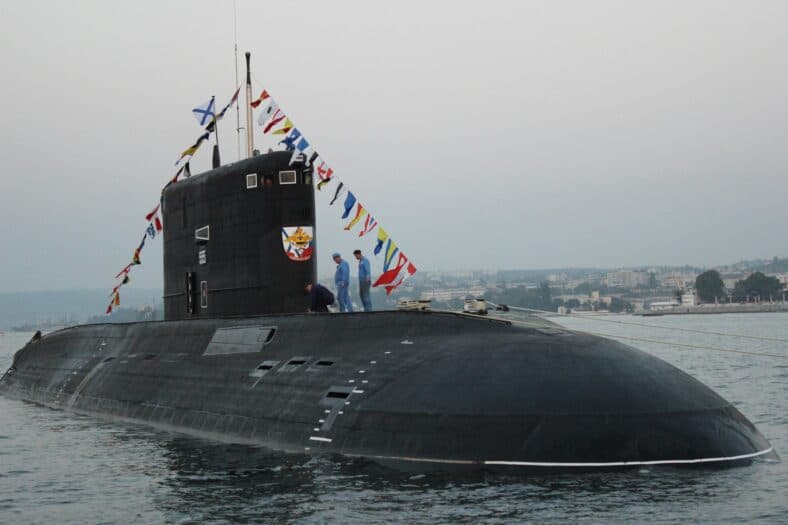 submarine poking out of water