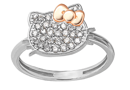 Hello Kitty 14K White Gold Diamond Ring