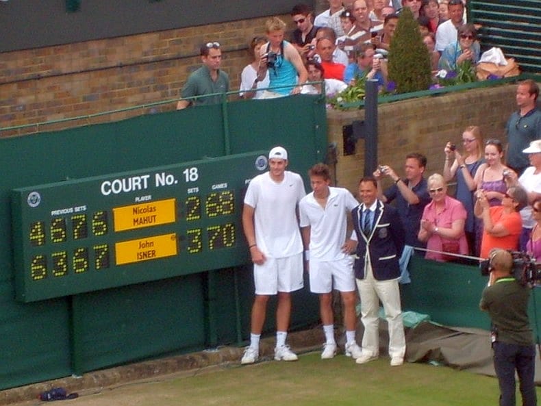 John Isner and Nicolas Mahut after their 11 hours and 5 minutes of match-play, the longest tennis match ever. 