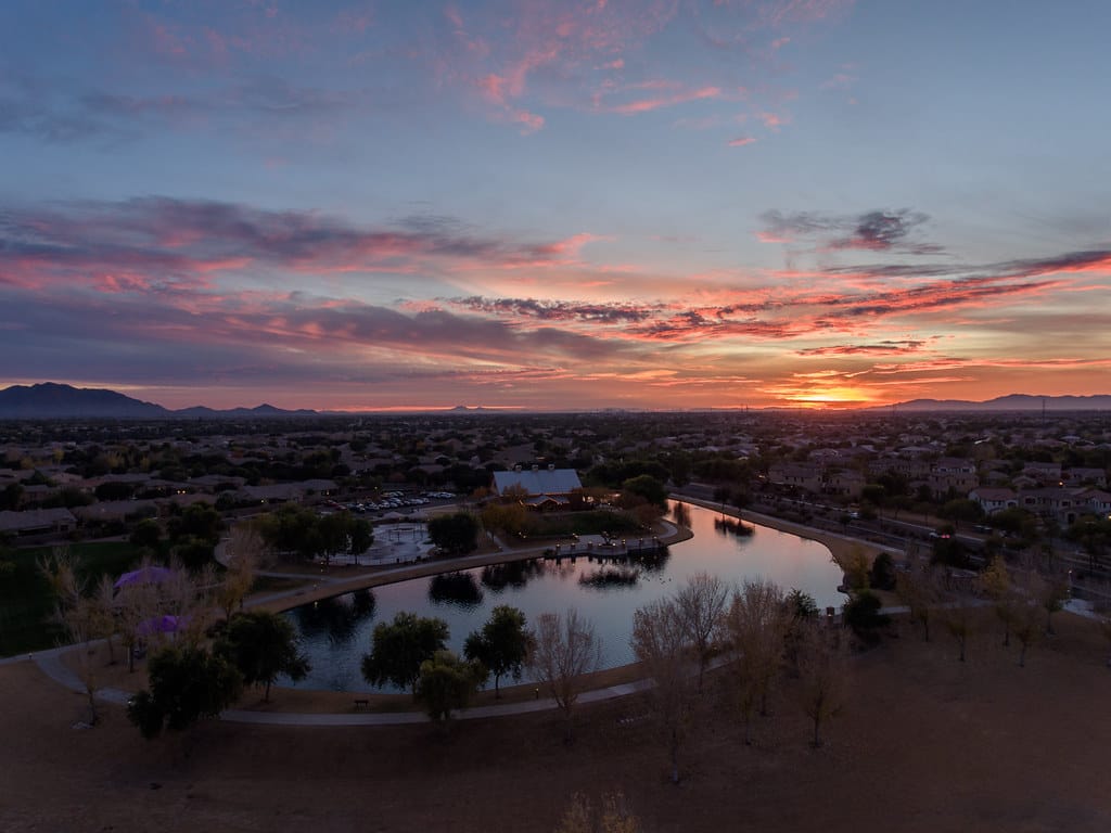 A sunset in Gilbert, Arizona, one of the safest cities in America. 