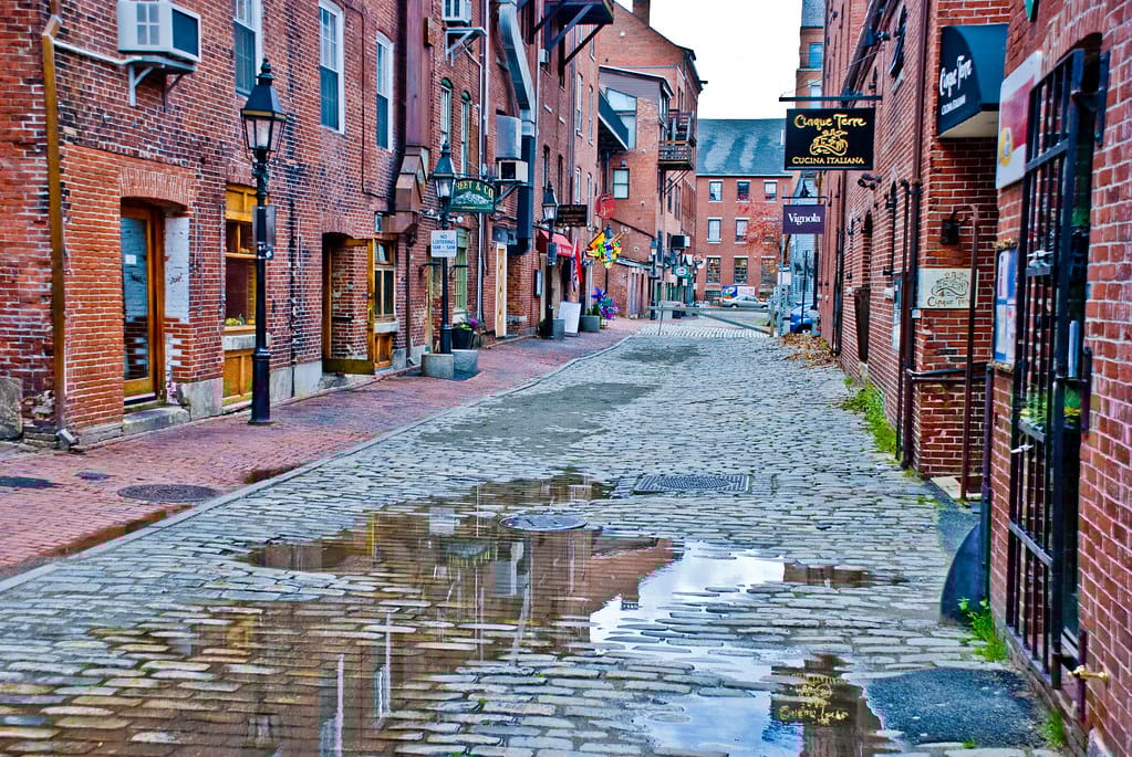 Downtown Portland, Maine, one of the safest cities in America. 