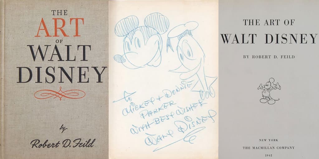 Art of Walt Disney book with signed Mickey and Donald Sketch
