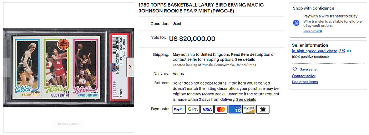 1980 TOPPS Larry Bird Erving Magic Johnson Rookie PSA 9 MINT (PWCC-E)