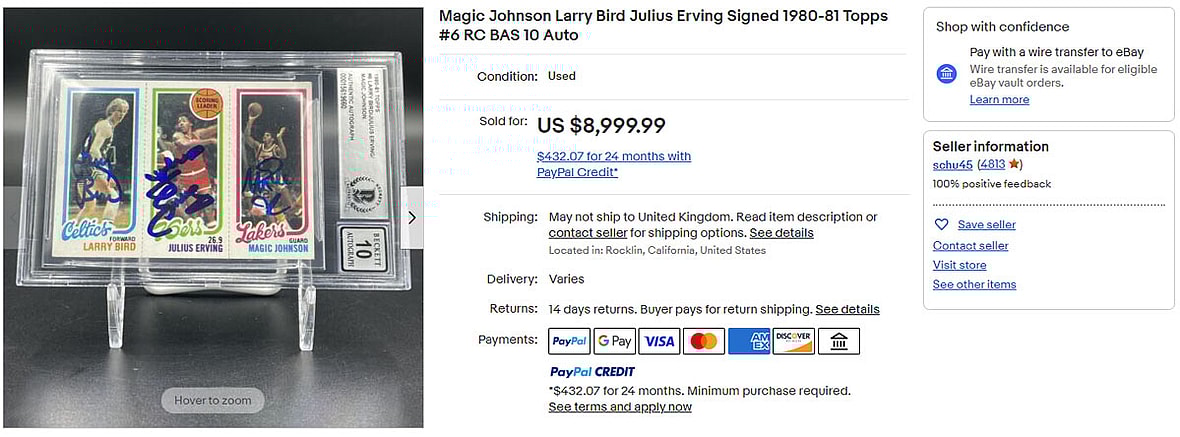 Magic Johnson Larry Bird Julius Erving Signed 1980-81 Topps #6 RC BAS 10 Auto