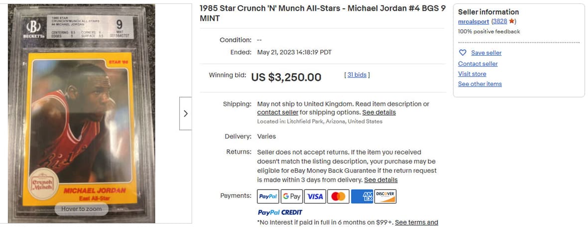 1985 Star Crunch 'N' Munch All-Stars - Michael Jordan #4 BGS 9 MINT