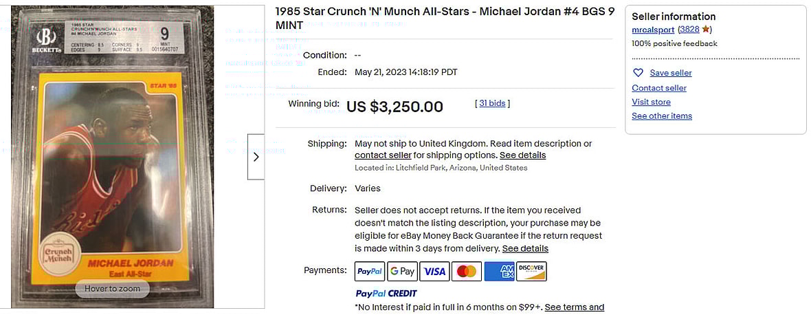 1985 Star Crunch 'N' Munch All-Stars - Michael Jordan #4 BGS 9 MINT