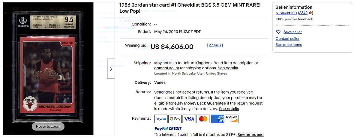 1986 Jordan star card #1 Checklist BGS 9.5 GEM MINT