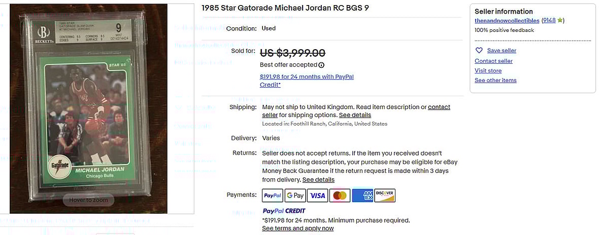 1985 Star Gatorade Michael Jordan RC BGS 9