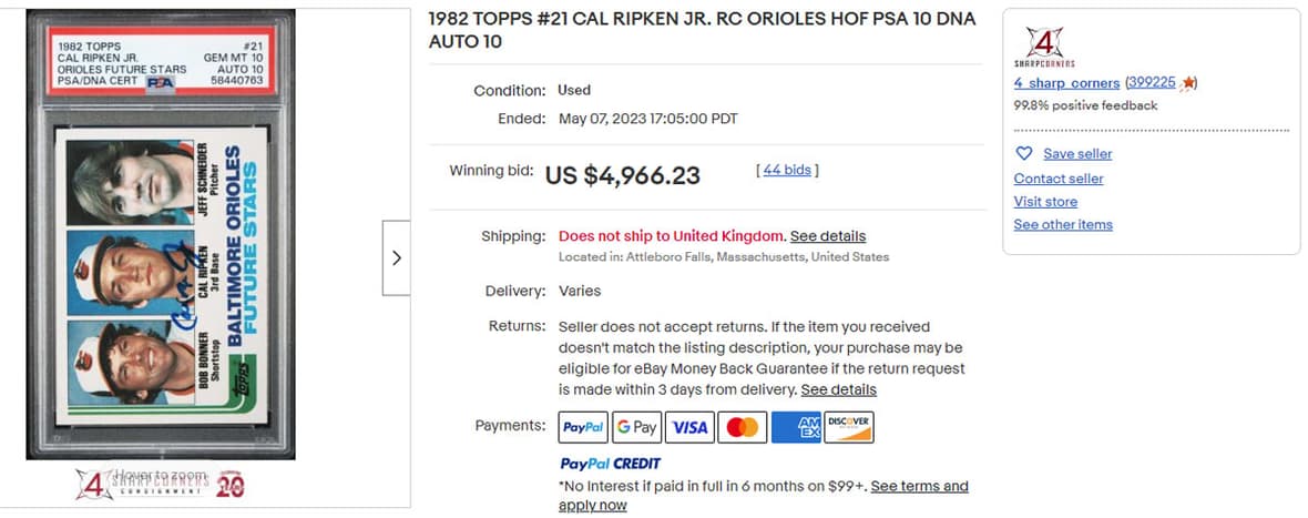 1982 TOPPS #21 Cal Ripken Jr. RC Orioles HoF PSA 10 DNA AUTO 10