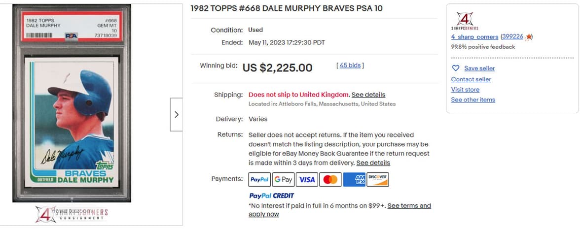 1982 TOPPS #668 DALE MURPHY BRAVES PSA 10