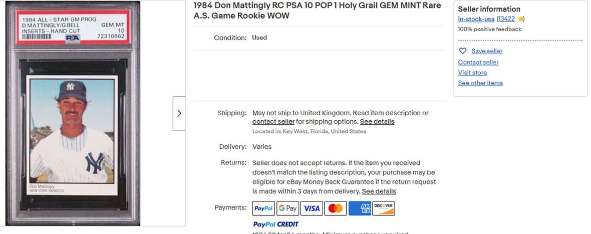1984 Don Mattingly RC PSA 10 POP 1 