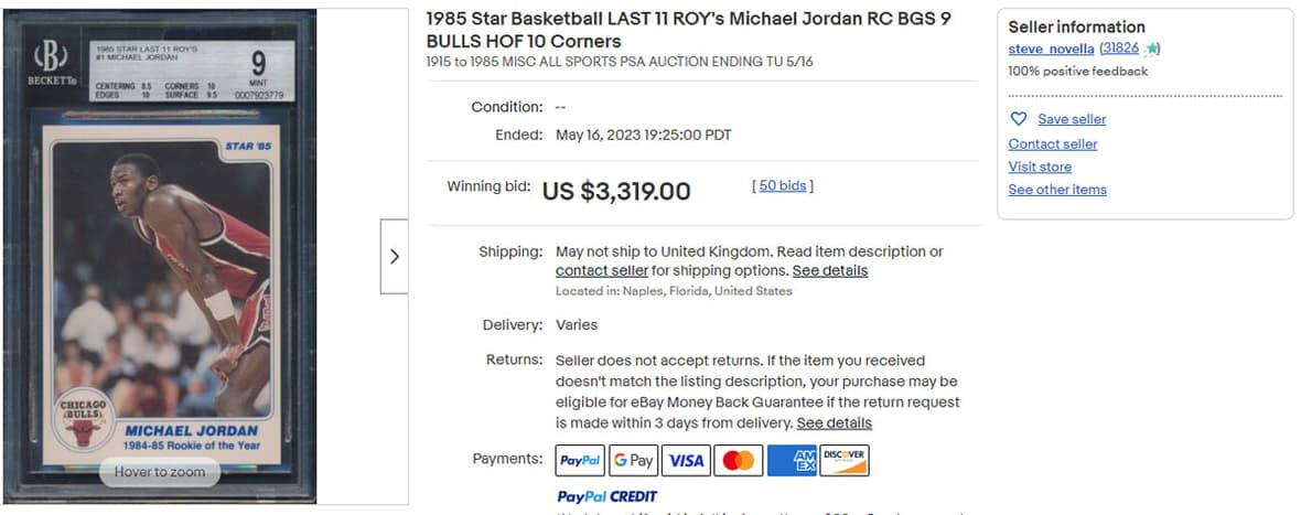 1985 Star Basketball Last 11 ROY's Michael Jordan RC BGS 9 Bulls
