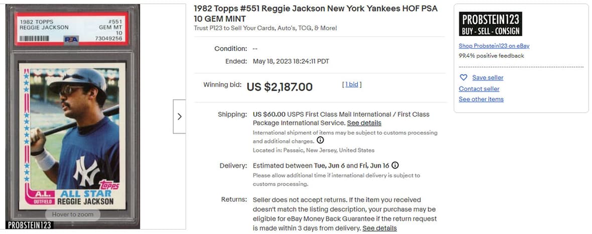 1982 Topps #551 Reggie Jackson New York Yankees HOF PSA 10 GEM MINT