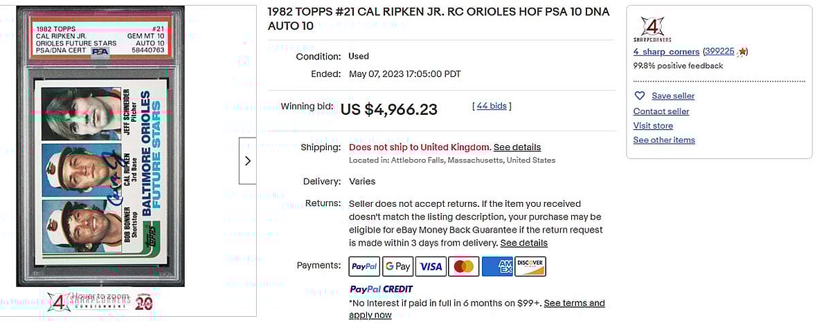 1982 TOPPS #21 Cal Ripken Jr. RC Orioles HoF PSA 10 DNA AUTO 10