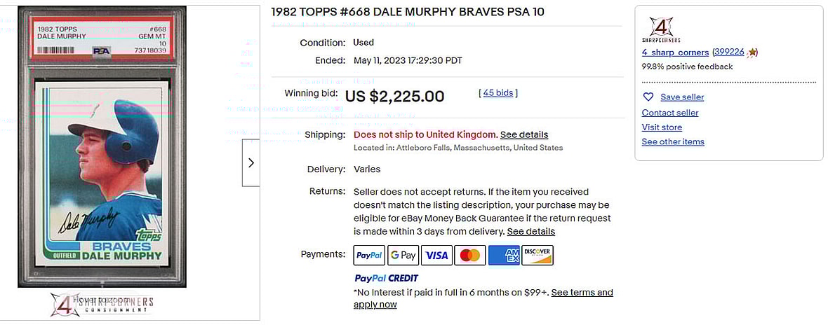 1982 TOPPS #668 DALE MURPHY BRAVES PSA 10