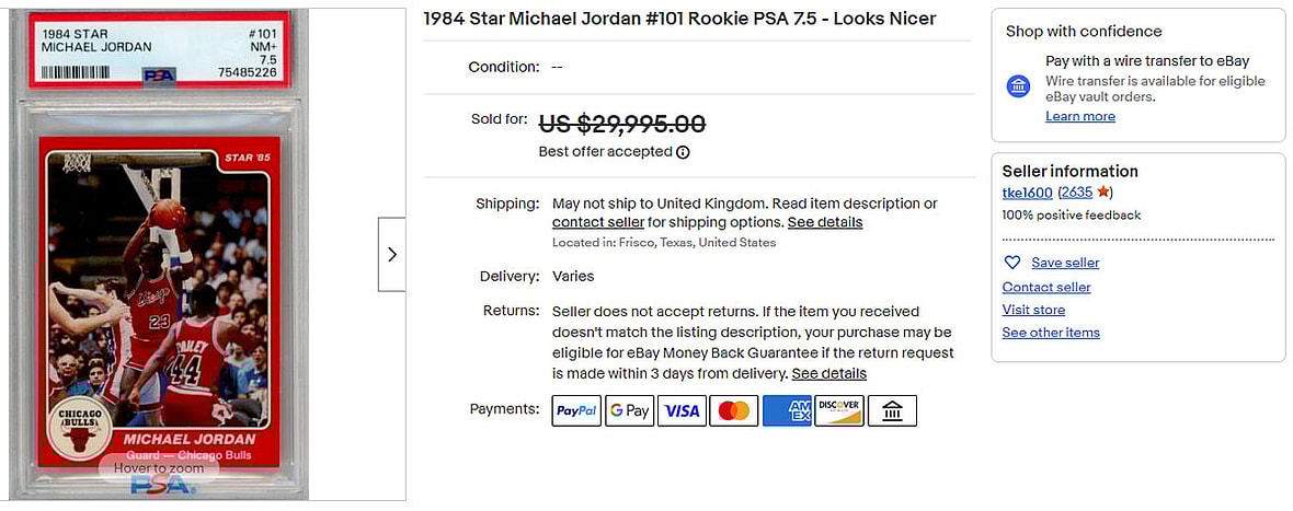 1984 Star Michael Jordan #101 Rookie PSA 7.5 - Looks Nicer -- Top 25 Highest-Selling Basketball Cards from the Junk Wax Era on eBay