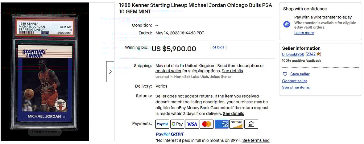 1988 Kenner Starting Lineup Michael Jordan Chicago Bulls PSA 10 GEM MINT