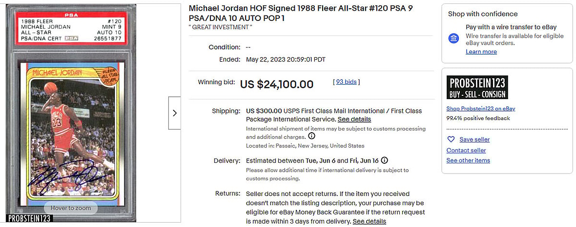 2. Michael Jordan HOF Signed 1988 Fleer All-Star #120 PSA 9 PSA/DNA 10 AUTO POP 1, $24,100