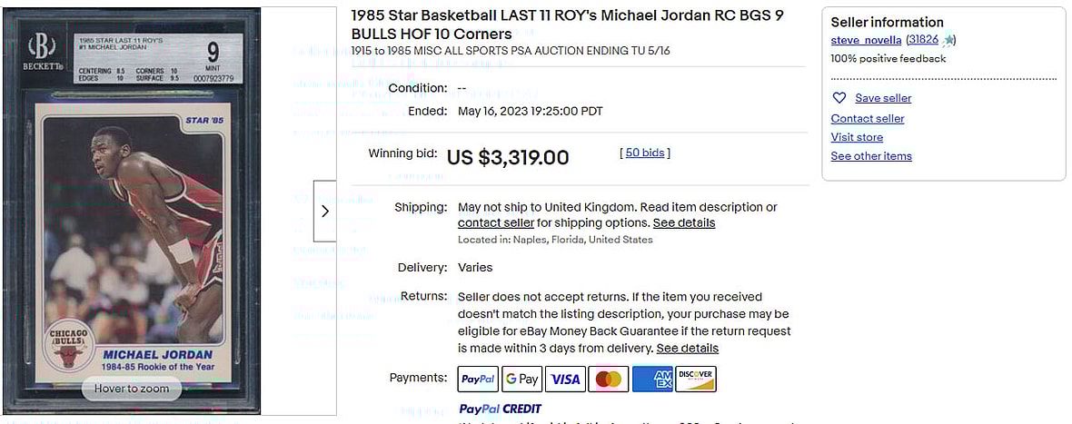 1985 Star Basketball Last 11 ROY's Michael Jordan RC BGS 9 Bulls