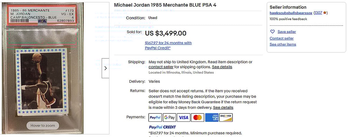 Michael Jordan 1985 Merchante BLUE PSA 4
