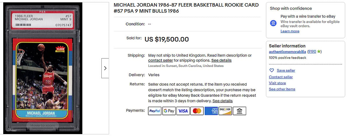 Michael Jordan, 1986-87 FLEER Rookie Card #57 PSA 9 MINT Bulls 1986