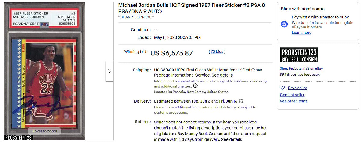 Michael Jordan Bulls HOF Signed 1987 Fleer Sticker #2 PSA 8 PSA/DNA 9 AUTO