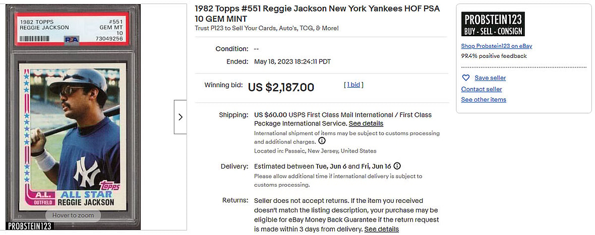 1982 Topps #551 Reggie Jackson New York Yankees HOF PSA 10 GEM MINT