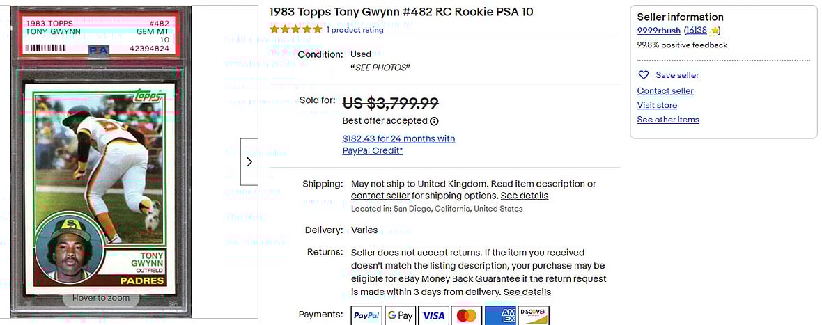 1983 Topps Tony Gwynn #482 RC Rookie PSA 10