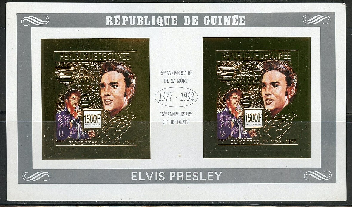 Elvis stamps worth a lot: Elvis Presley Guinea 15th Memorial Gold Foil IMPF