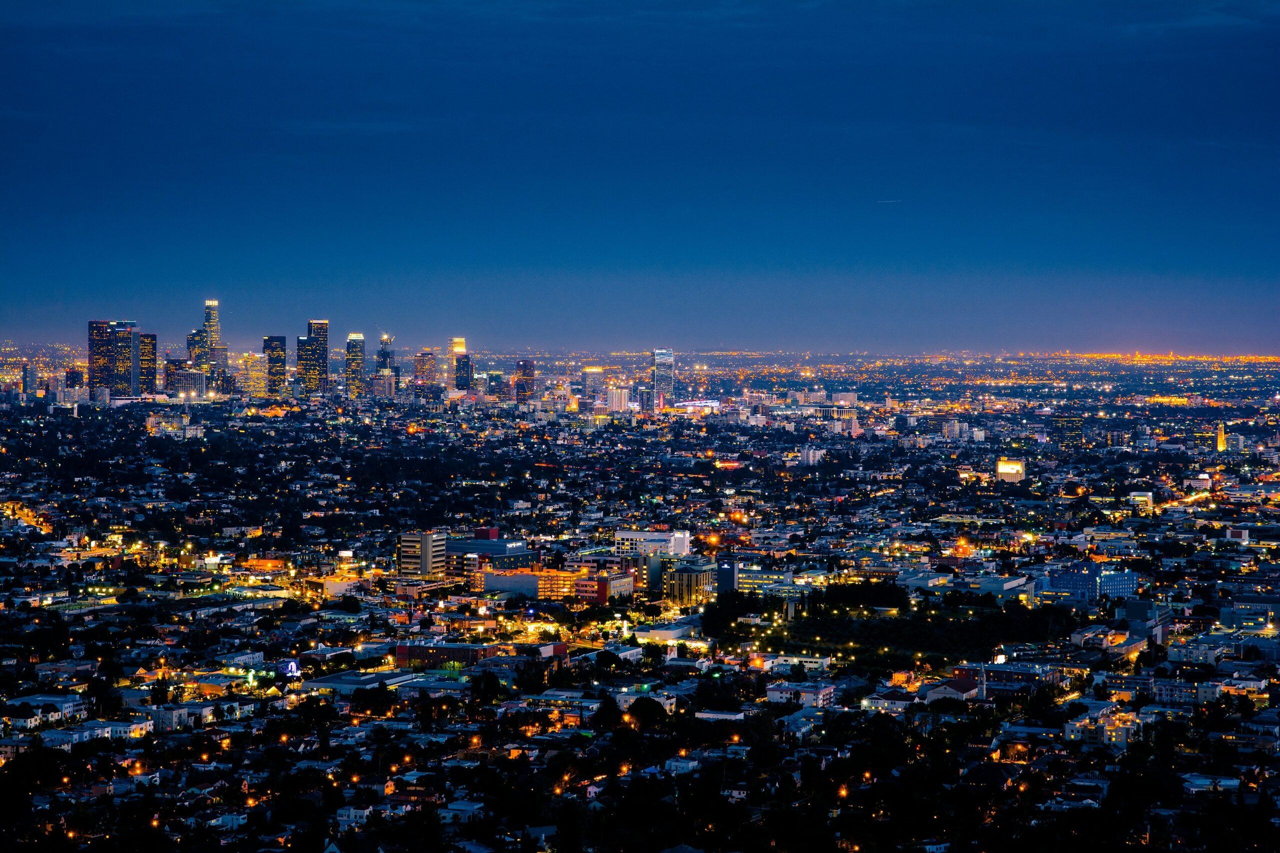 An image of a city lit up at night.