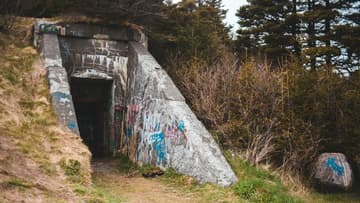 entrance to a bunker / strange cold war bunkers