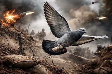 Artist impression of a carrier pigeon in World War 1.