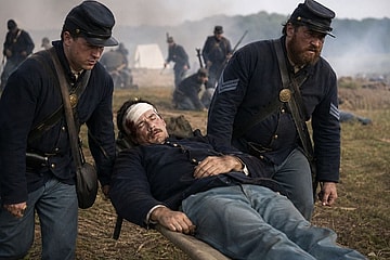 Artists Impression: A Civil War era soldier on a stretcher.