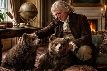 Artist Impression: Jefferson with bear cubs at home.