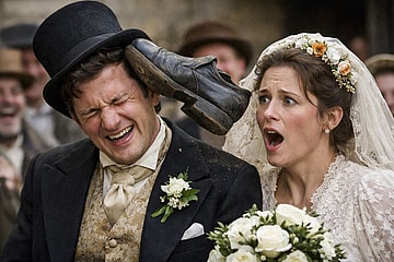 Shoe thrown at groom during Victorian-era wedding (artists impression only)
