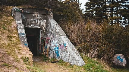 entrance to a bunker / strange cold war bunkers