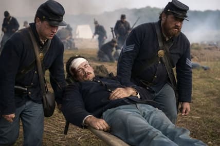 Artists Impression: A Civil War era soldier on a stretcher.