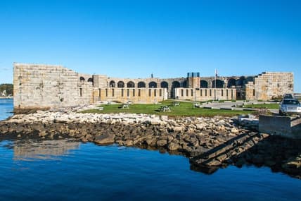 Fort Popham is a coastal defense land battery at the mouth of the Kennebec River in Phippsburg, Maine.