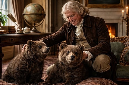 Artist Impression: Jefferson with bear cubs at home.