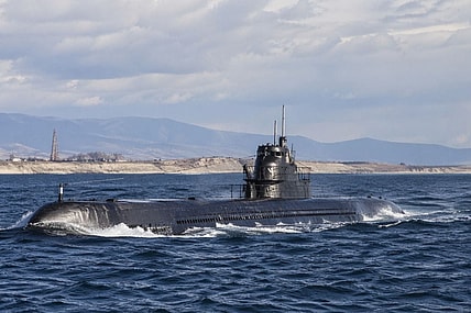 Artist impression: submarine surfacing near mainland