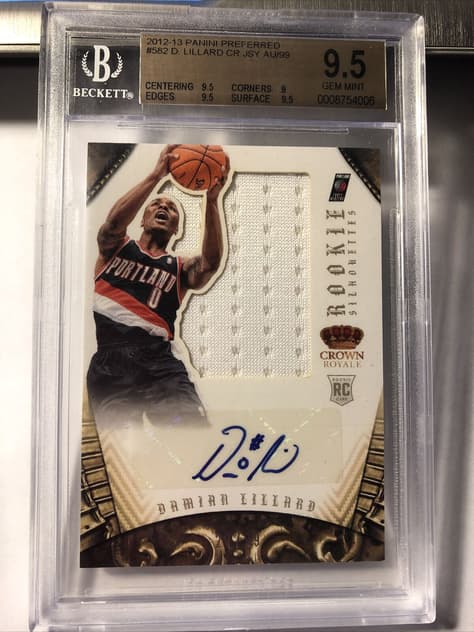 most valuable Damian Lillard rookie cards: 2012-13 Panini Elite Damian Lillard #582 RC AUTO Crown BGS 9.5 Gem Mint