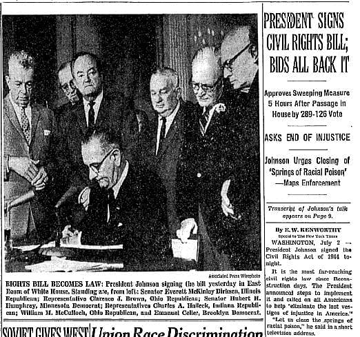 The New York Times - Civil Rights Act Signed