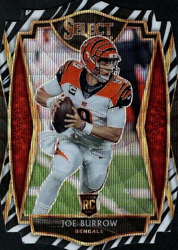 select die-cut zebra prizm; joe burrow rookie card