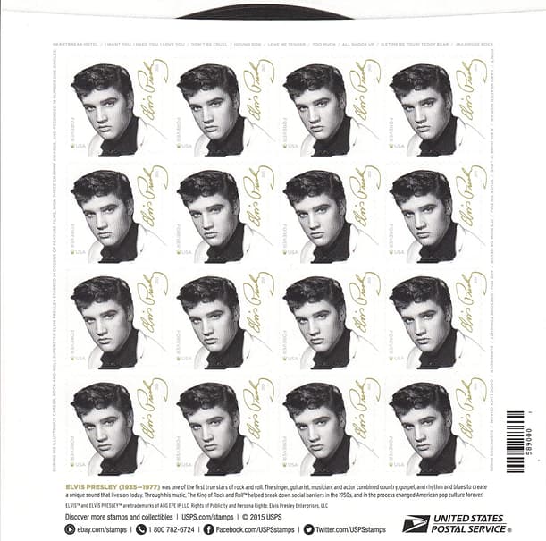 Elvis stamps worth a lot:  2015 Elvis Presley Forever stamp