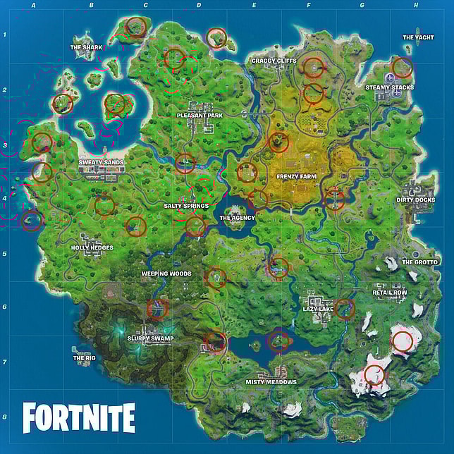most wanted Fortnite quests and rewards: specific areas on the map