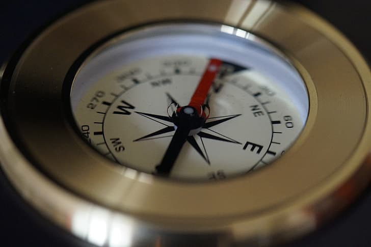 gold compass pointing north
